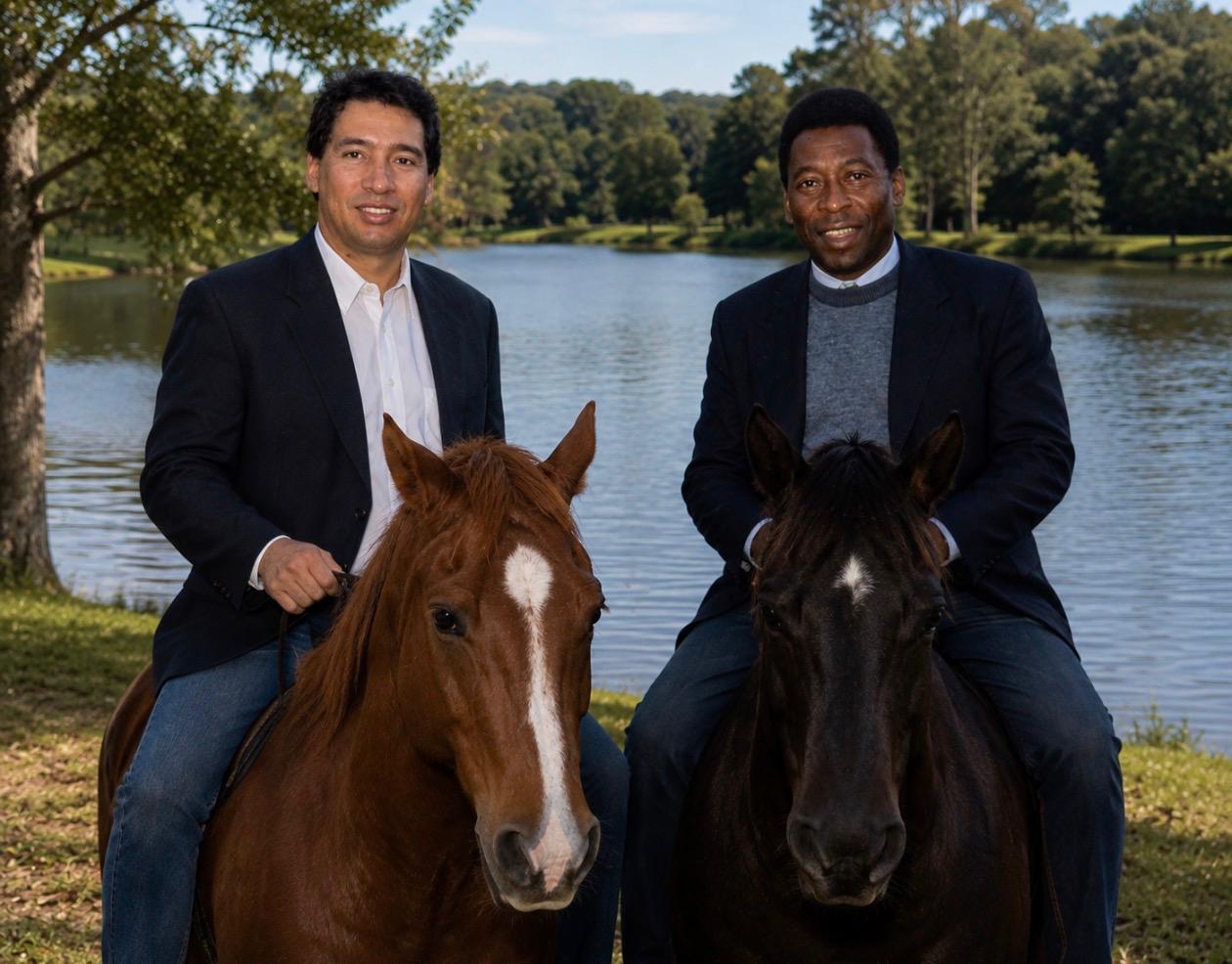 Hélio Viana de Freitas e Pelé a cavalo